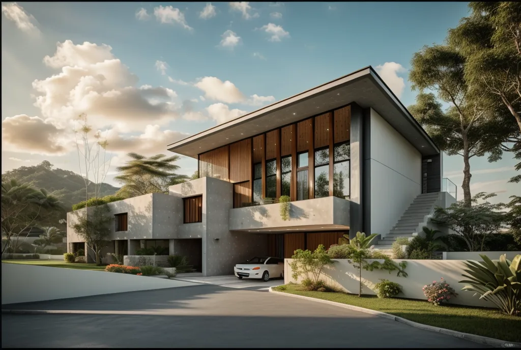 Diseños de casas con eficiencia energética realizada por La Reserva Urbanismo Diseño arquitectónico de casa con eficiencia energética, en las sierras de San Luis Argentina, en un atardecer
